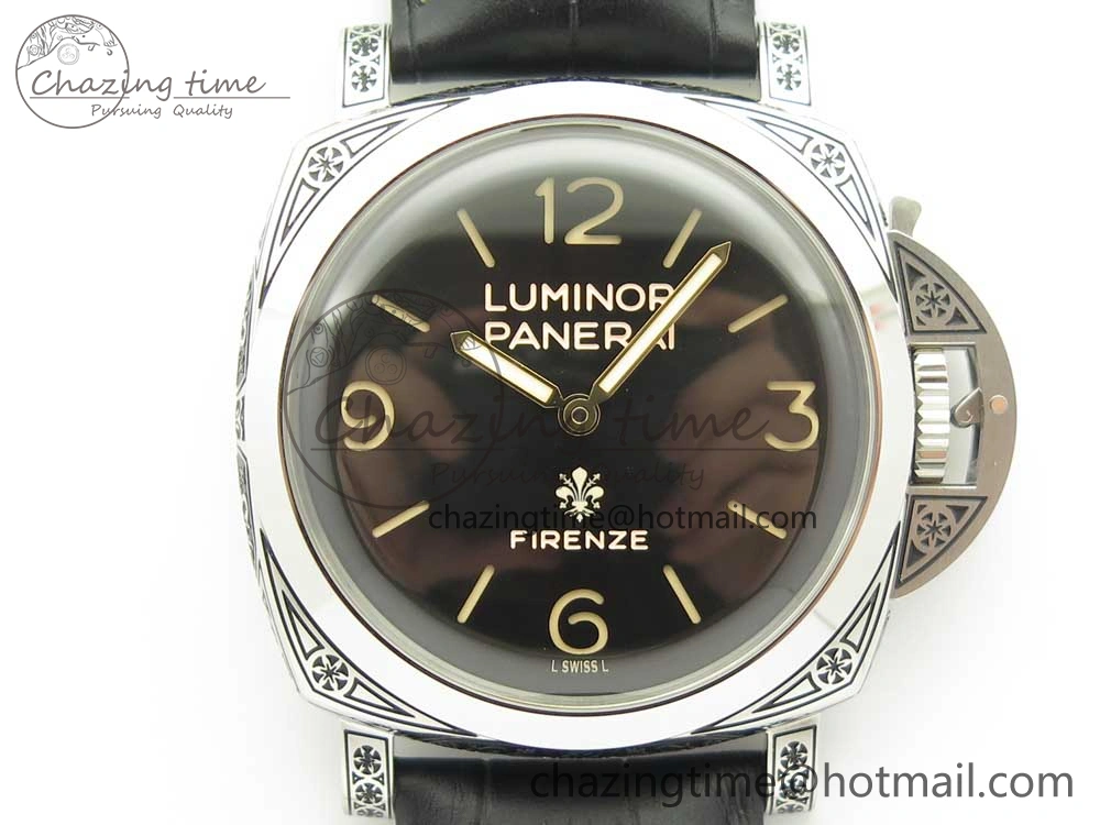 PAM972 Luminor 1950 Firenze 3 Days Engraved Case & Movement V9F Best Edition on Black Leather Strap P.3000 Super Clone