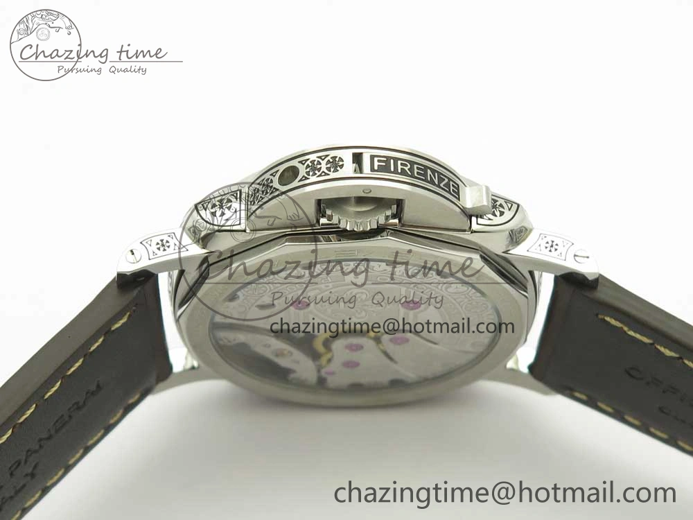PAM972 Luminor 1950 Firenze 3 Days Engraved Case & Movement V9F Best Edition on Brown Leather Strap P.3000 Super Clone