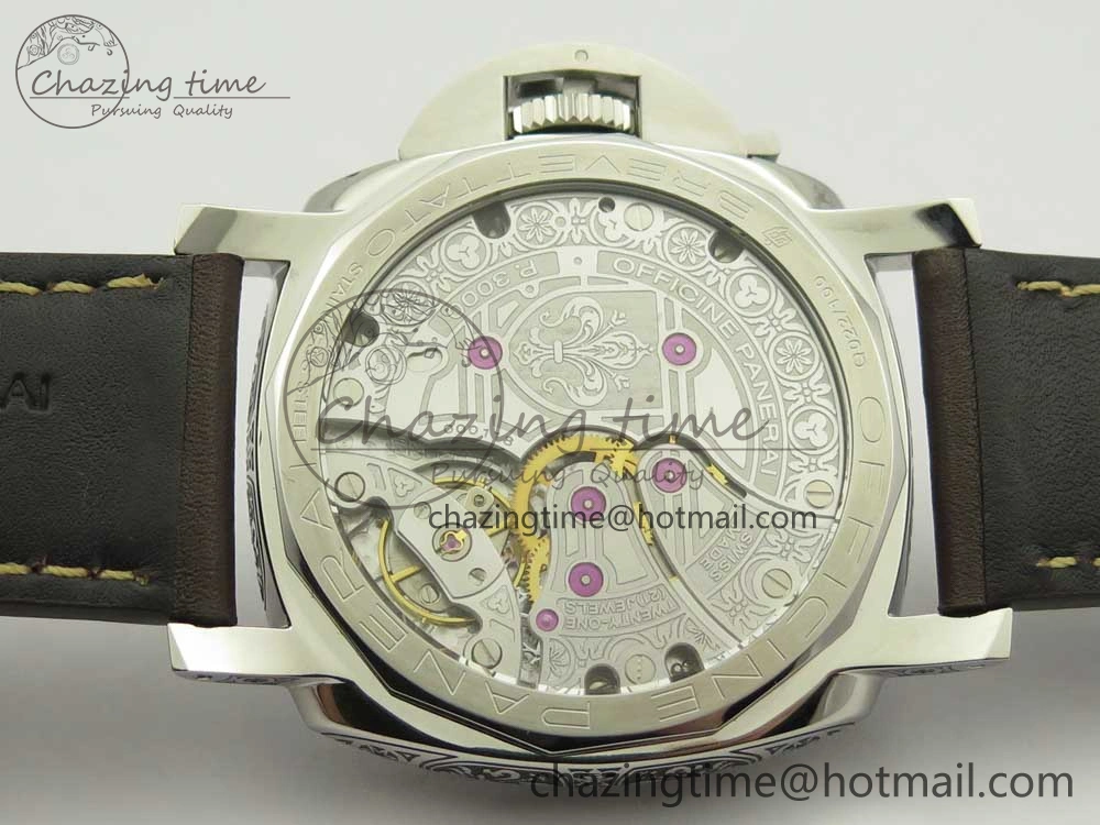 PAM972 Luminor 1950 Firenze 3 Days Engraved Case & Movement V9F Best Edition on Brown Leather Strap P.3000 Super Clone