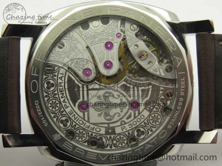 PAM972 Luminor 1950 Firenze 3 Days Engraved Case & Movement V9F Best Edition on Brown Leather Strap P.3000 Super Clone