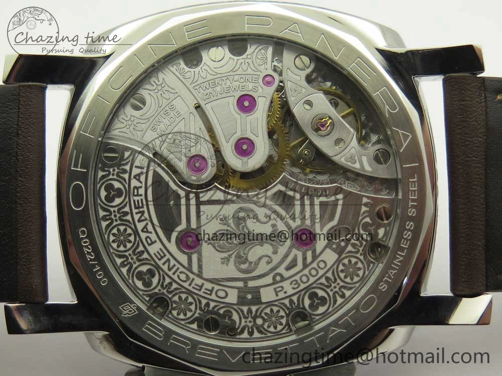 PAM972 Luminor 1950 Firenze 3 Days Engraved Case & Movement V9F Best Edition on Brown Leather Strap P.3000 Super Clone