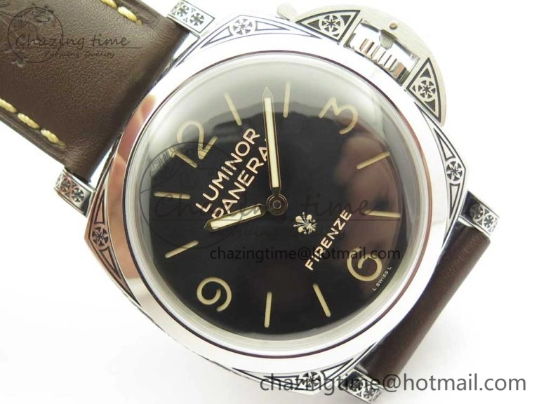 PAM972 Luminor 1950 Firenze 3 Days Engraved Case & Movement V9F Best Edition on Brown Leather Strap P.3000 Super Clone