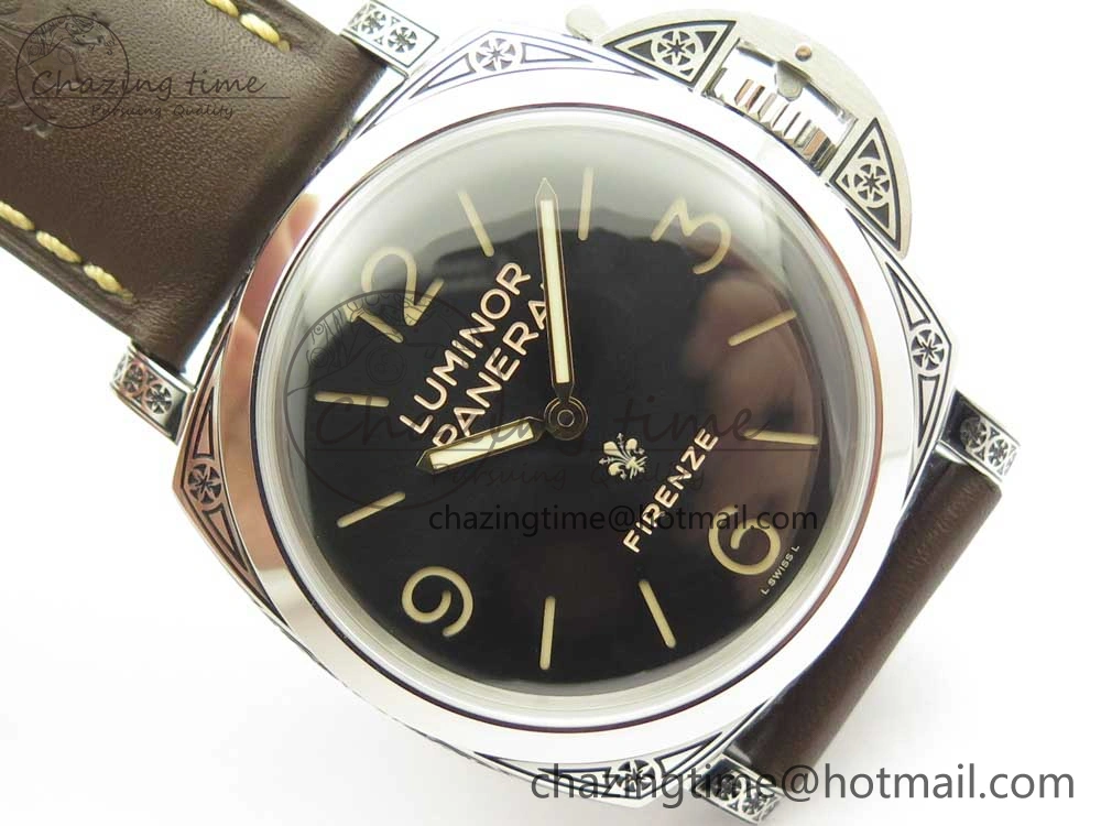 PAM972 Luminor 1950 Firenze 3 Days Engraved Case & Movement V9F Best Edition on Brown Leather Strap P.3000 Super Clone