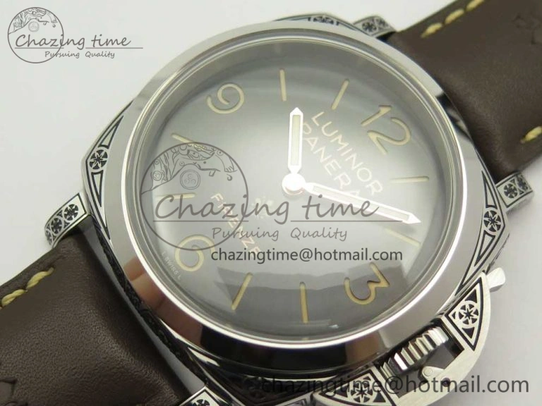 PAM972 Luminor 1950 Firenze 3 Days Engraved Case & Movement V9F Best Edition on Brown Leather Strap P.3000 Super Clone