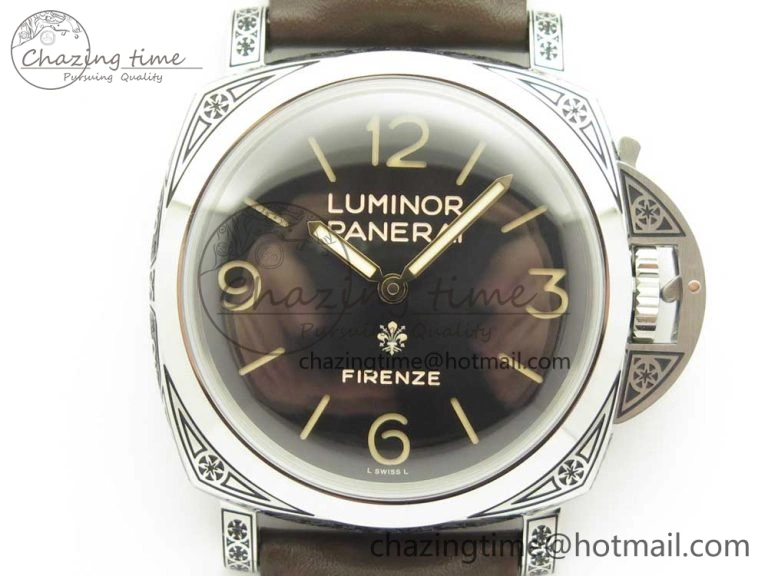 PAM972 Luminor 1950 Firenze 3 Days Engraved Case & Movement V9F Best Edition on Brown Leather Strap P.3000 Super Clone