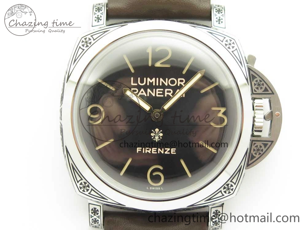 PAM972 Luminor 1950 Firenze 3 Days Engraved Case & Movement V9F Best Edition on Brown Leather Strap P.3000 Super Clone