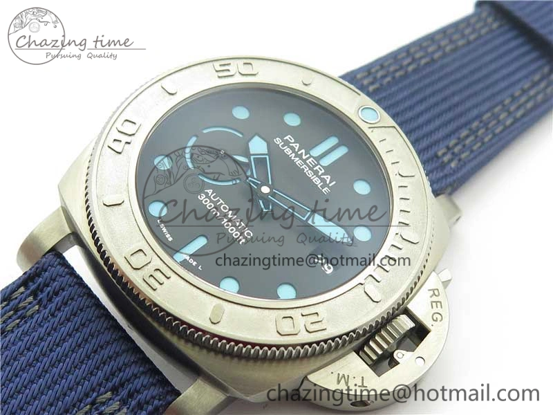 PAM985 Mike Horn Submersible VSF 1:1 Best Edition Black Dial on Blue Nylon Strap P.9010 Clone