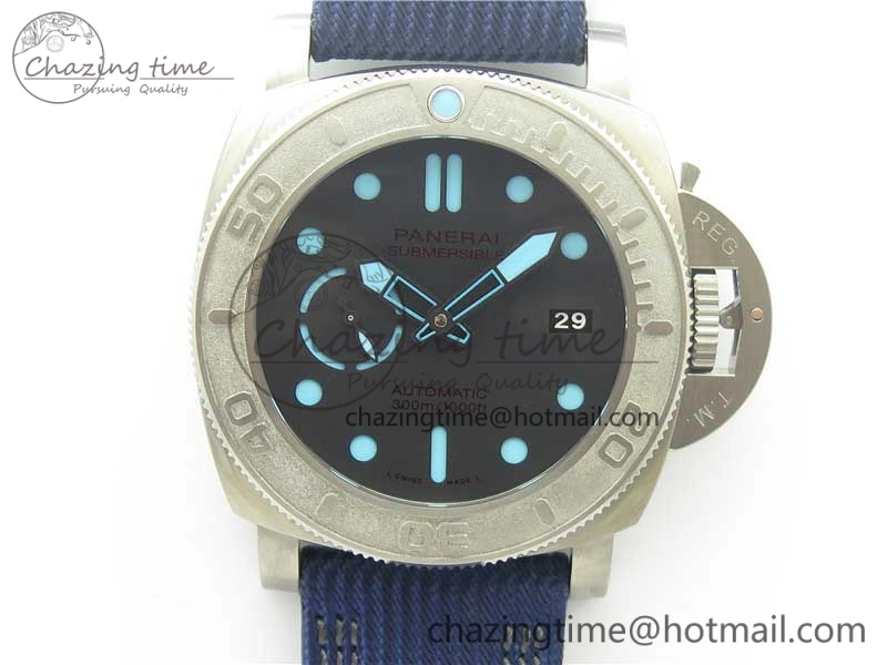 PAM985 Mike Horn Submersible VSF 1:1 Best Edition Black Dial on Blue Nylon Strap P.9010 Clone