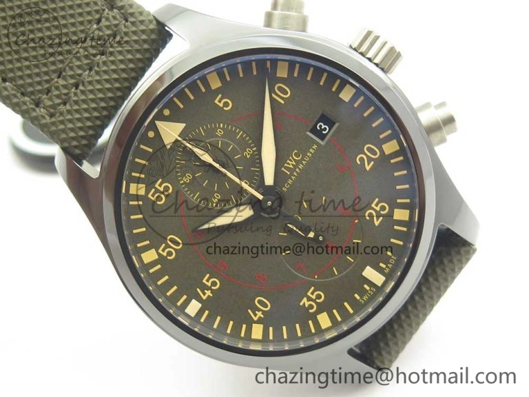PILOT IW389001 ZF 1:1 Best Edition Ceramic Case Green Dial on Green Nylon Strap A7750 (Function Same As Genuine)