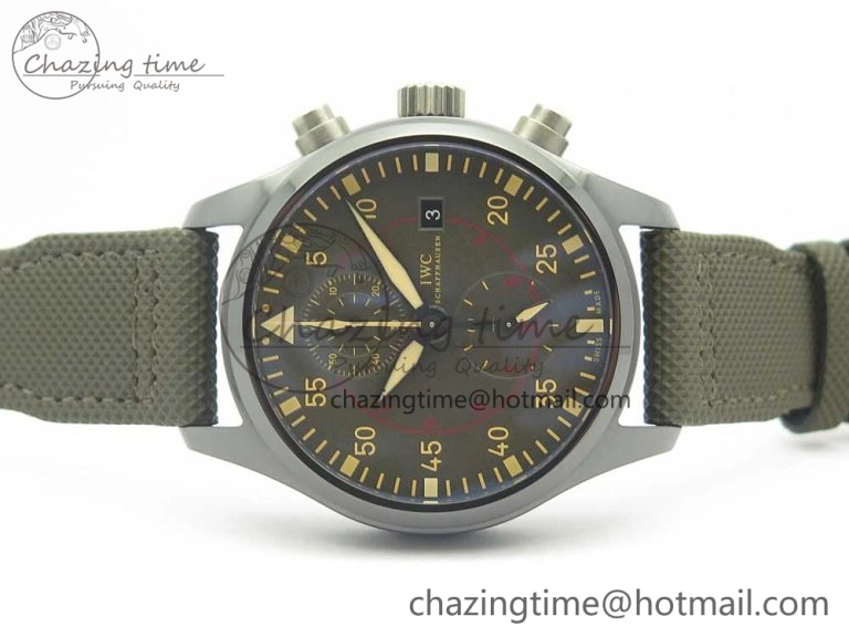 PILOT IW389001 ZF 1:1 Best Edition Ceramic Case Green Dial on Green Nylon Strap A7750 (Function Same As Genuine)