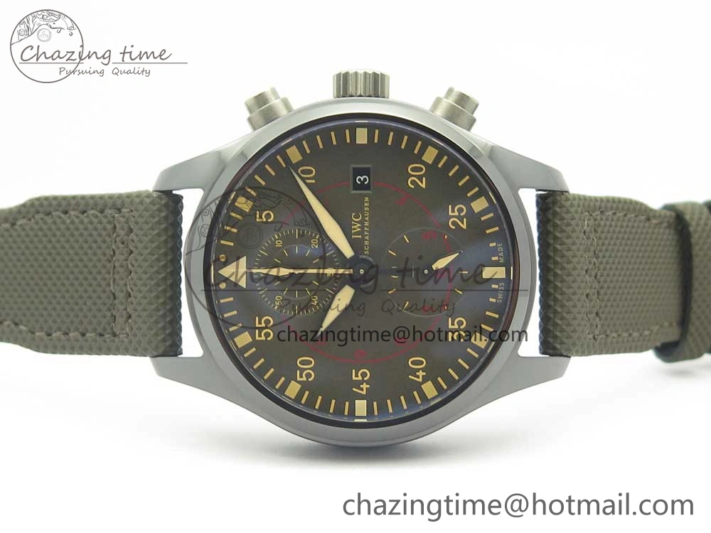 PILOT IW389001 ZF 1:1 Best Edition Ceramic Case Green Dial on Green Nylon Strap A7750 (Function Same As Genuine)