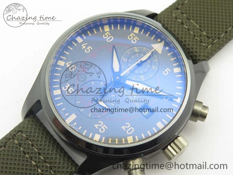 PILOT IW389001 ZF 1:1 Best Edition Ceramic Case Green Dial on Green Nylon Strap A7750 (Function Same As Genuine)