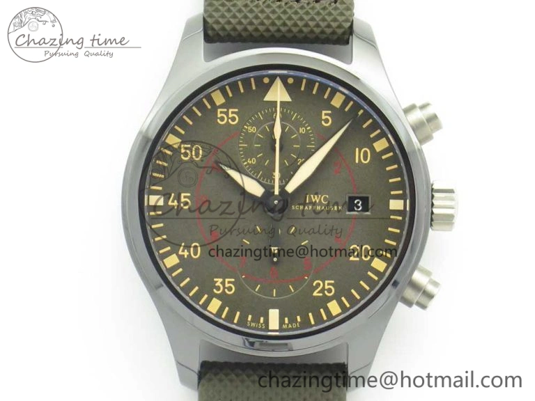 PILOT IW389001 ZF 1:1 Best Edition Ceramic Case Green Dial on Green Nylon Strap A7750 (Function Same As Genuine)