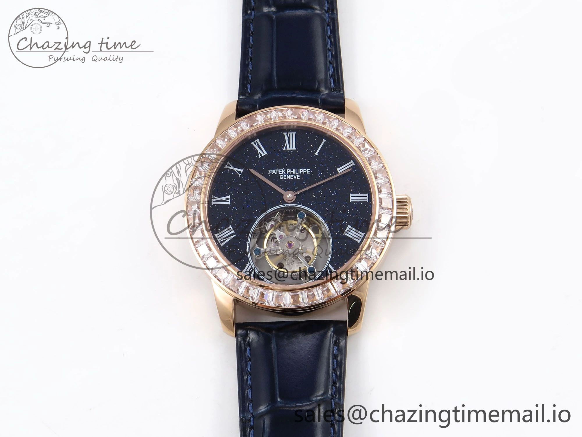 PP Tourbillon RG Diamonds Bezel RMSF Edition Black Starry Dial on Blue Leather Strap