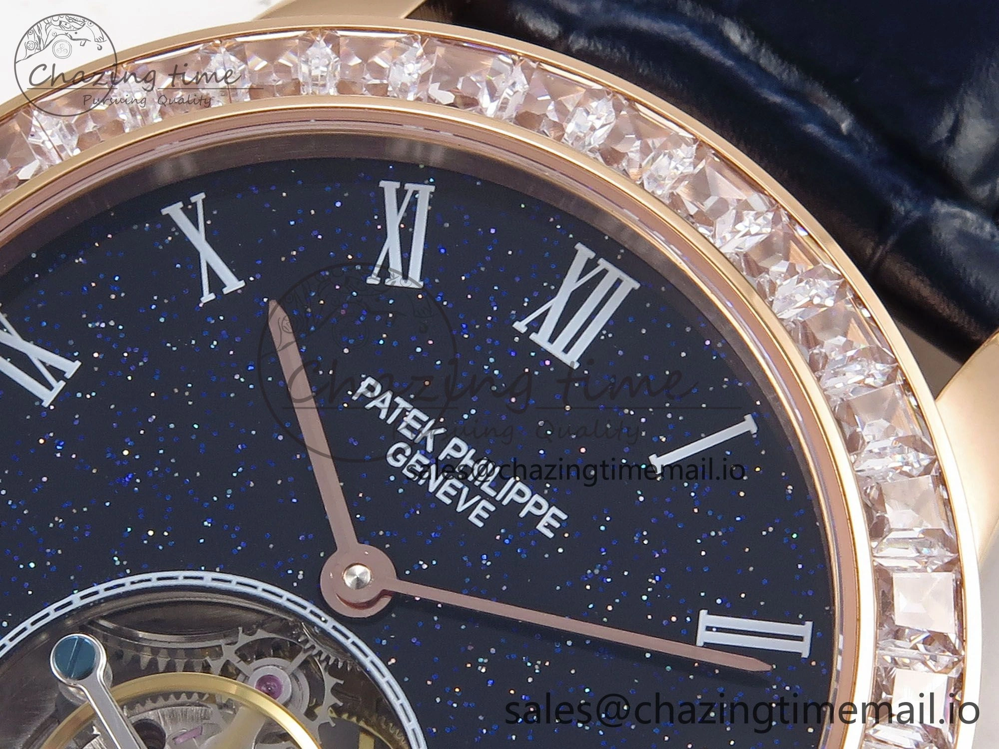 PP Tourbillon RG Diamonds Bezel RMSF Edition Black Starry Dial on Blue Leather Strap