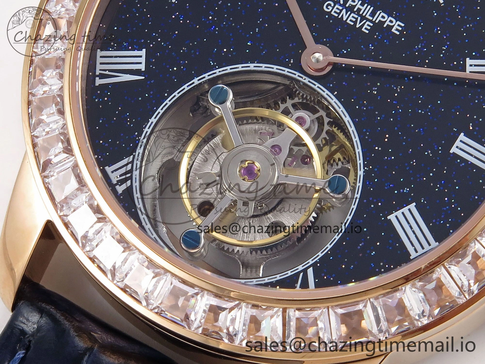 PP Tourbillon RG Diamonds Bezel RMSF Edition Black Starry Dial on Blue Leather Strap