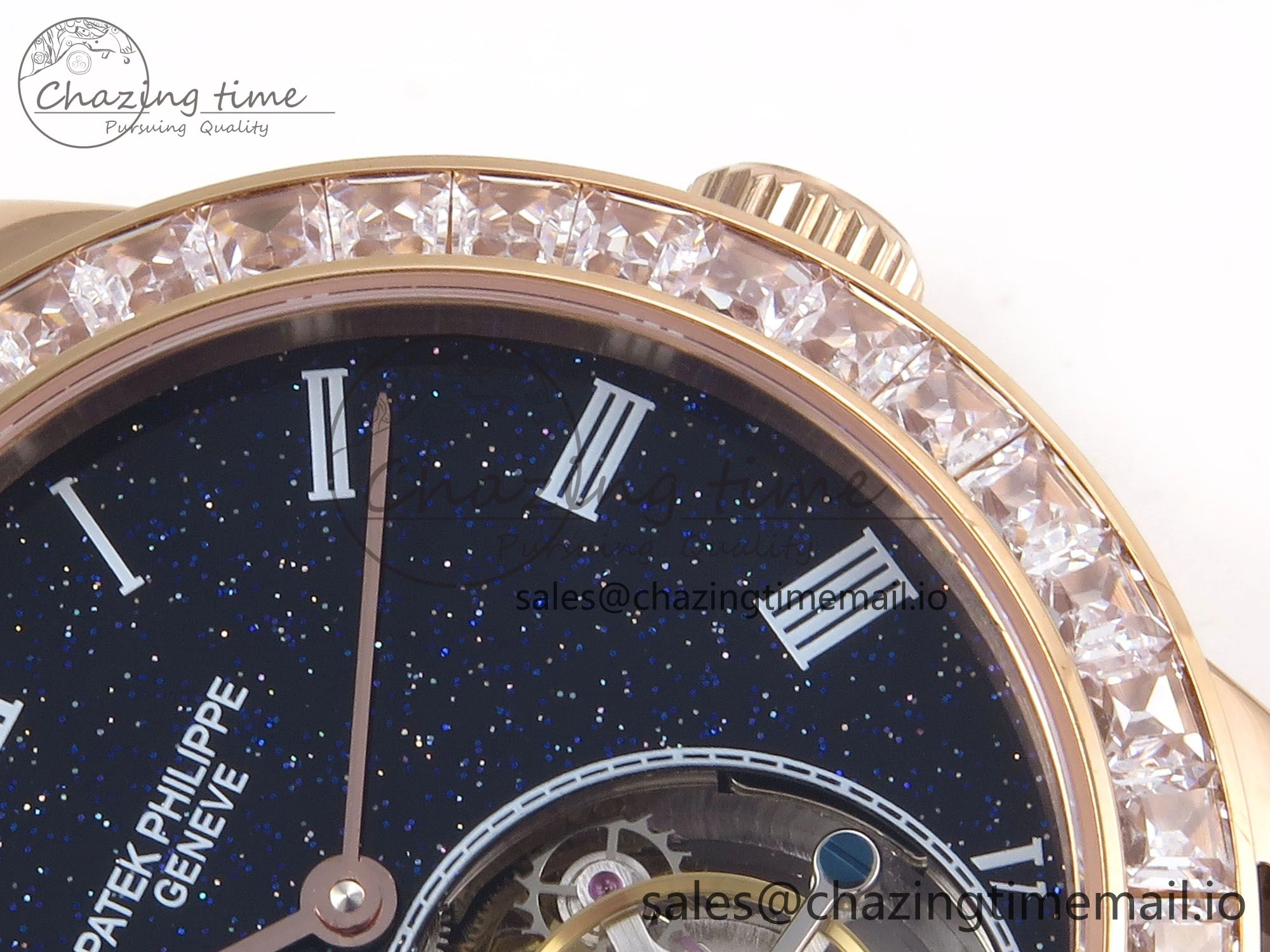 PP Tourbillon RG Diamonds Bezel RMSF Edition Black Starry Dial on Blue Leather Strap