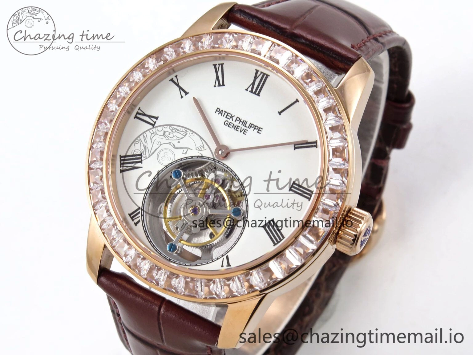 PP Tourbillon RG Diamonds Bezel RMSF Edition White Dial on Brown Leather Strap