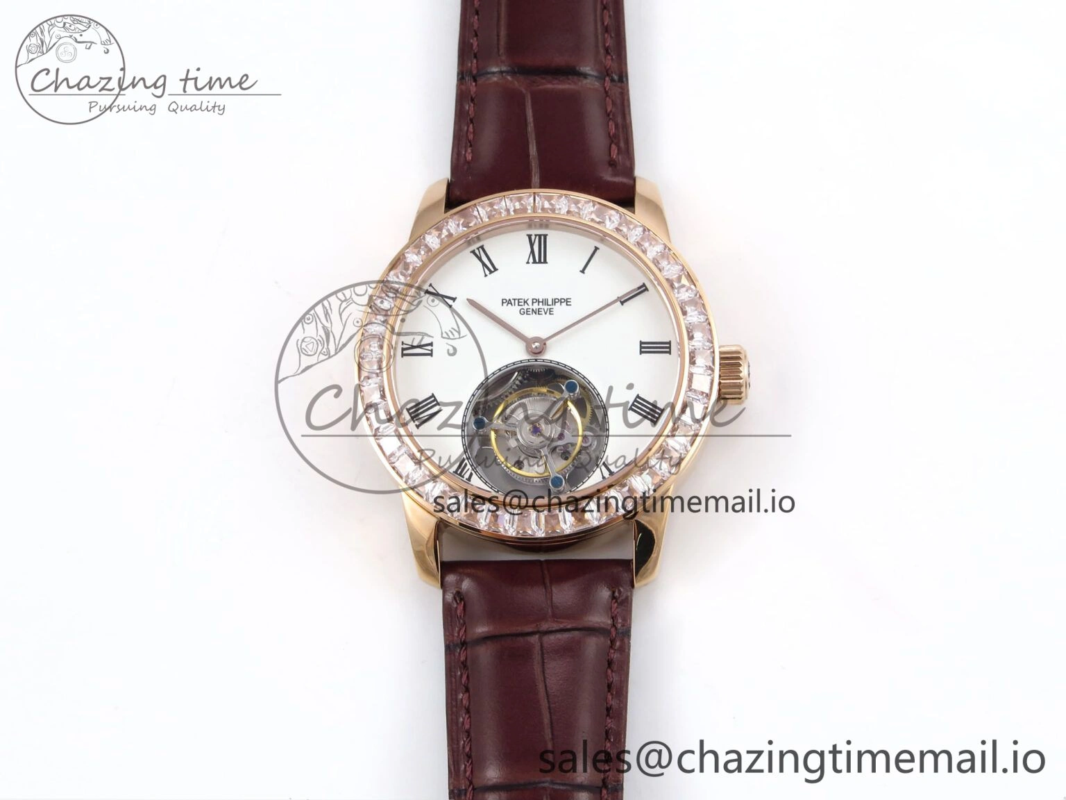 PP Tourbillon RG Diamonds Bezel RMSF Edition White Dial on Brown Leather Strap
