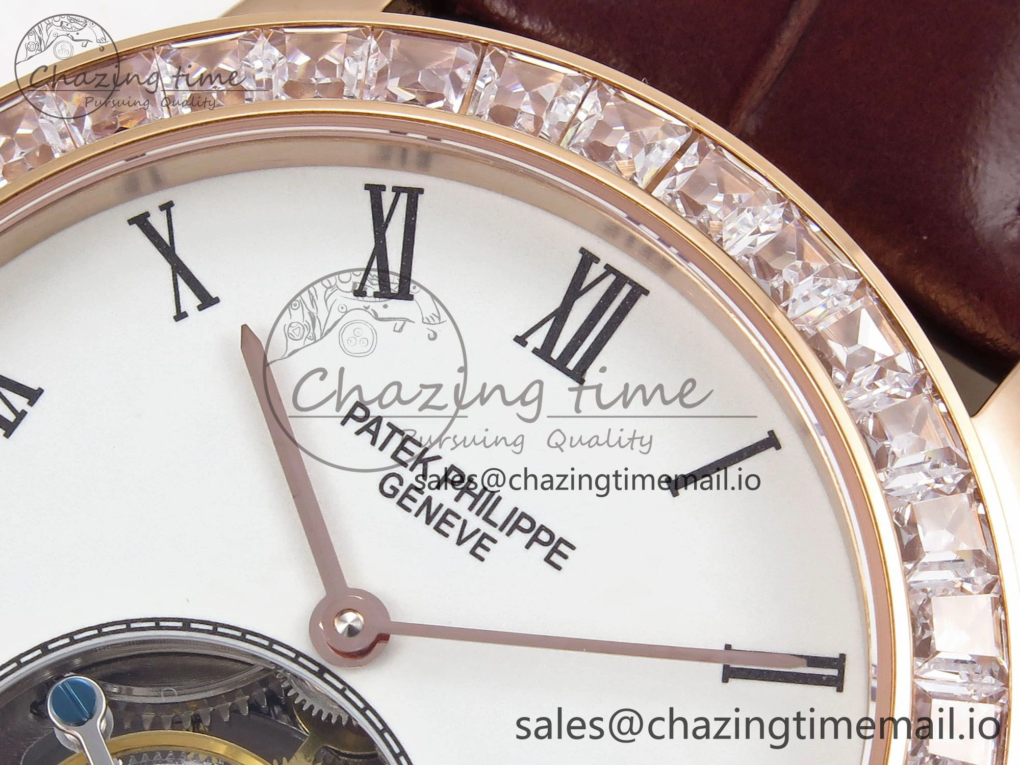PP Tourbillon RG Diamonds Bezel RMSF Edition White Dial on Brown Leather Strap