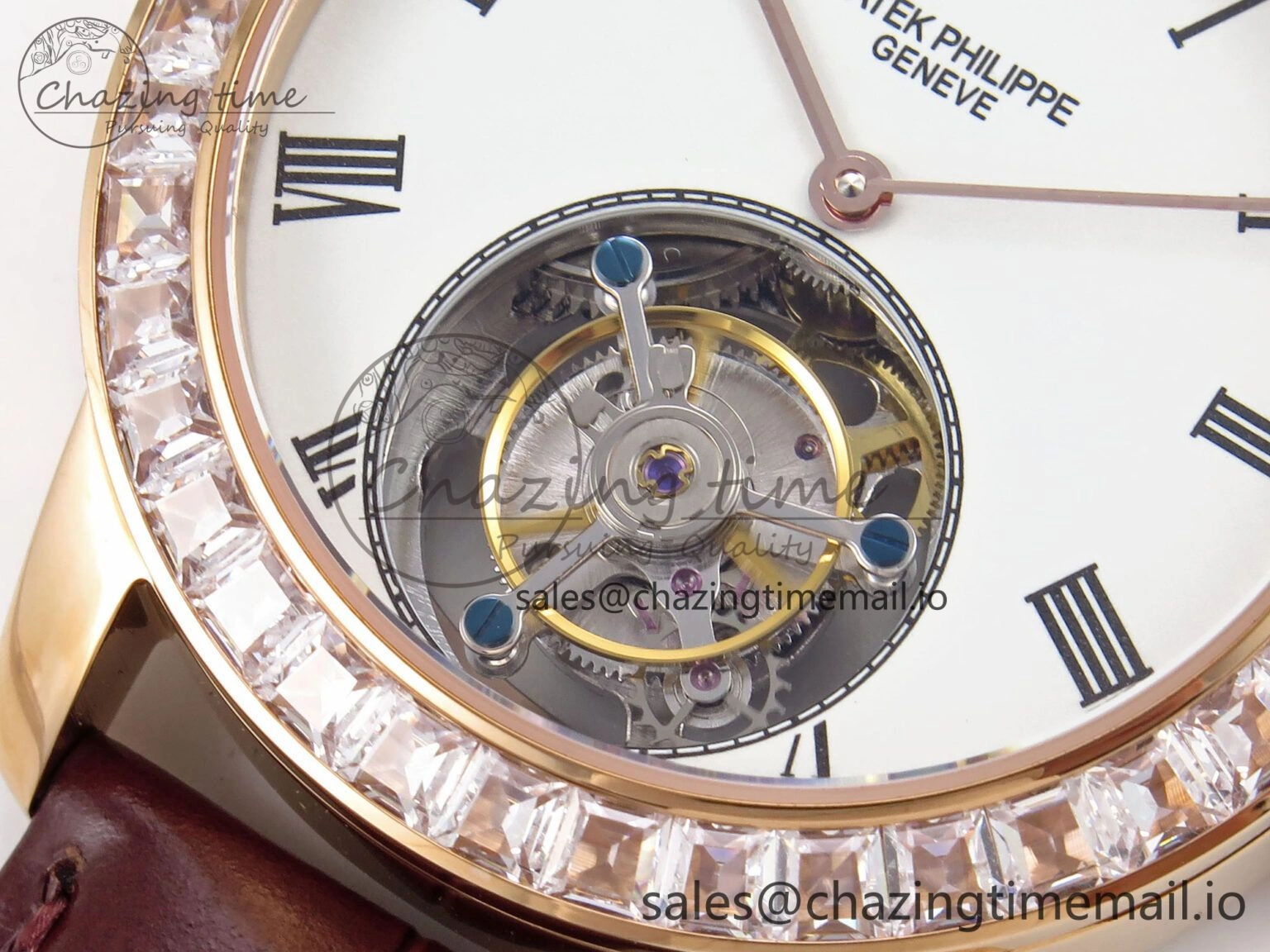 PP Tourbillon RG Diamonds Bezel RMSF Edition White Dial on Brown Leather Strap
