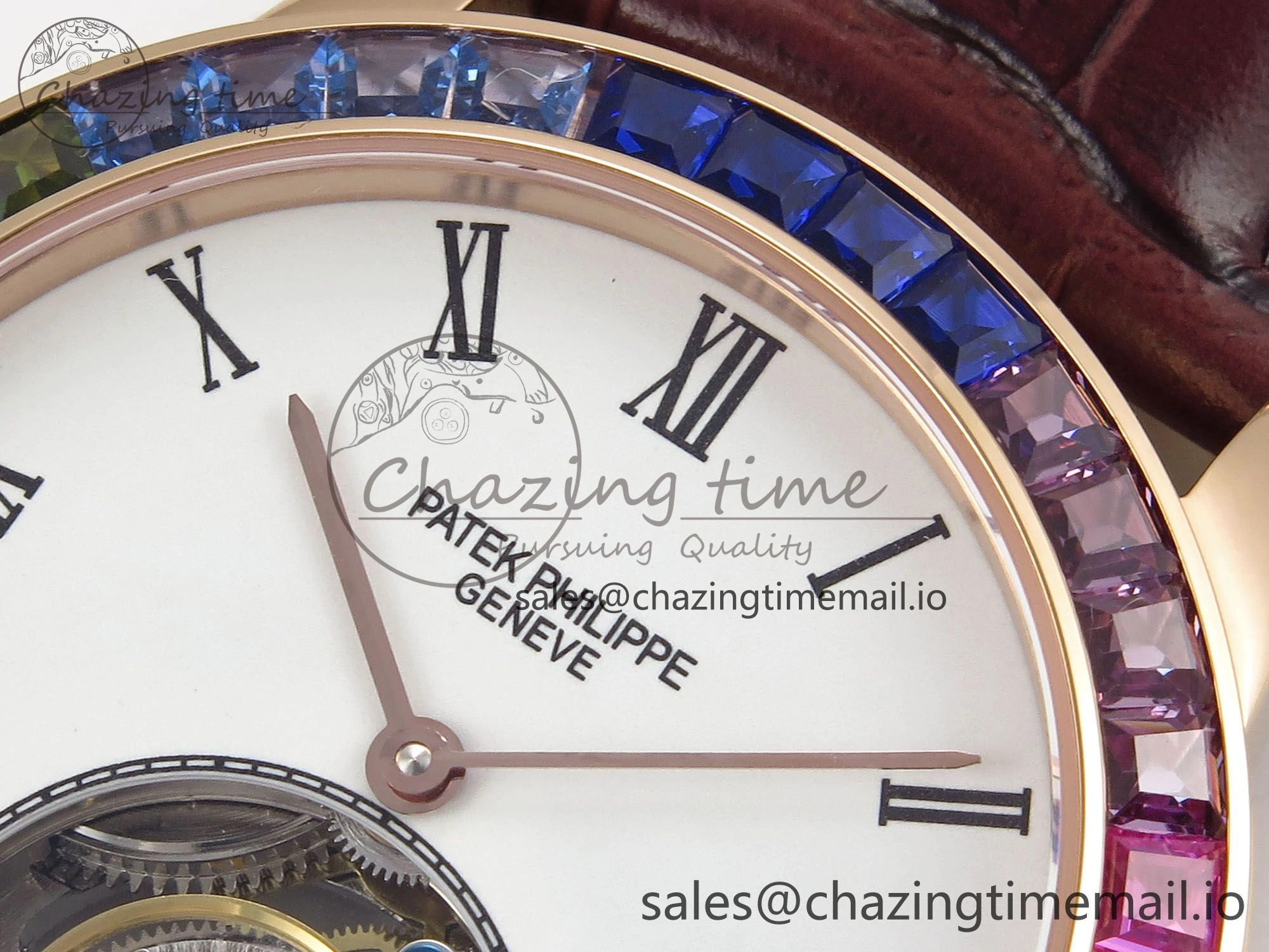 PP Tourbillon RG Rainbow Bezel RMSF Edition White Dial on Brown Leather Strap