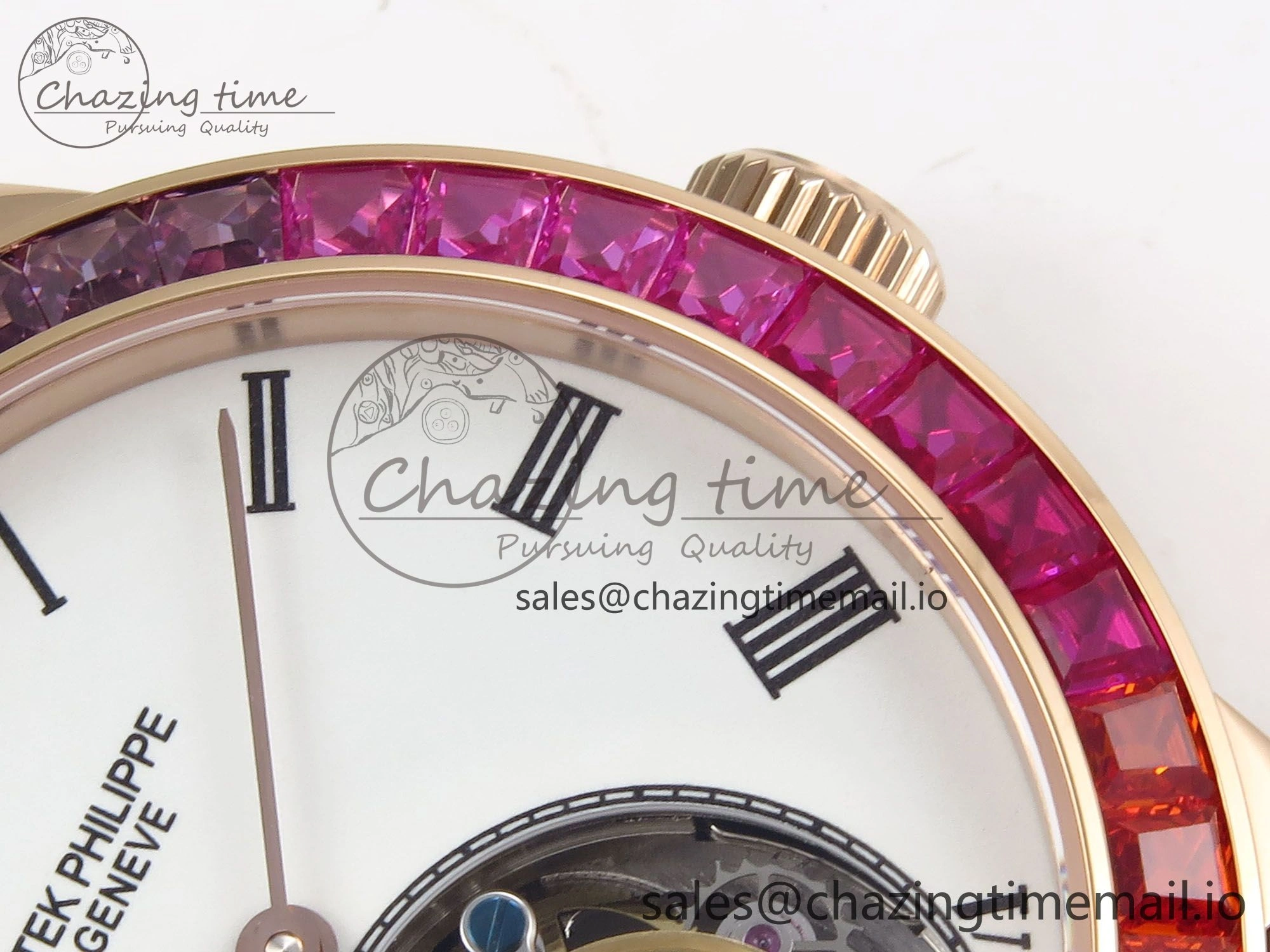PP Tourbillon RG Rainbow Bezel RMSF Edition White Dial on Brown Leather Strap