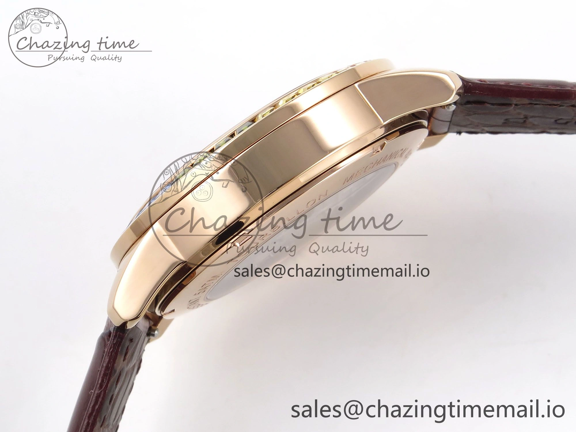 PP Tourbillon RG Rainbow Bezel RMSF Edition White Dial on Brown Leather Strap