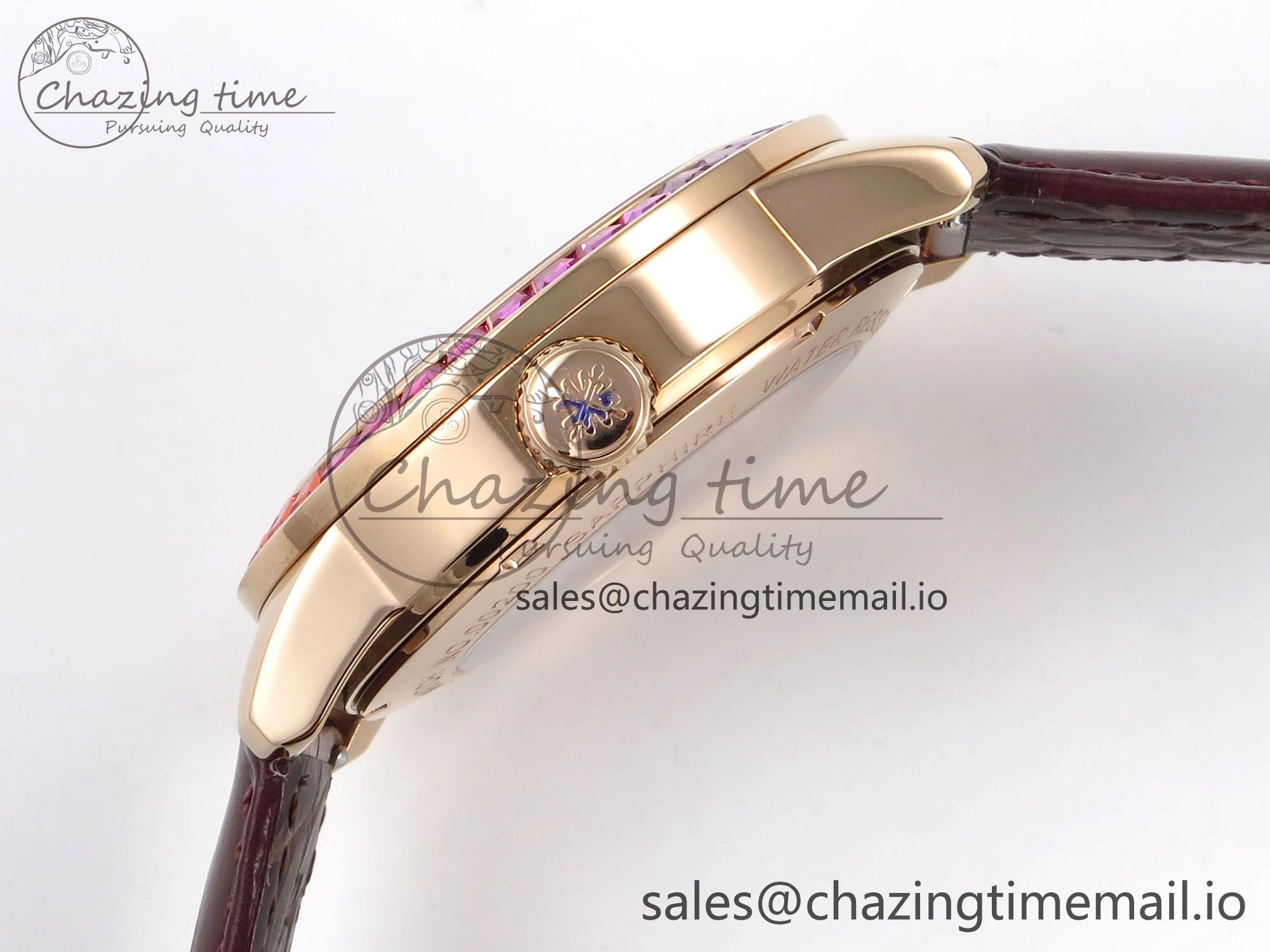 PP Tourbillon RG Rainbow Bezel RMSF Edition White Dial on Brown Leather Strap