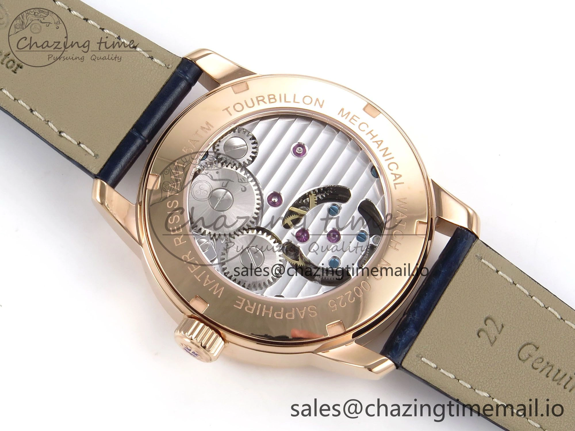PP Tourbillon RG Texuted Bezel RMSF Edition Black Starry Dial on Blue Leather Strap