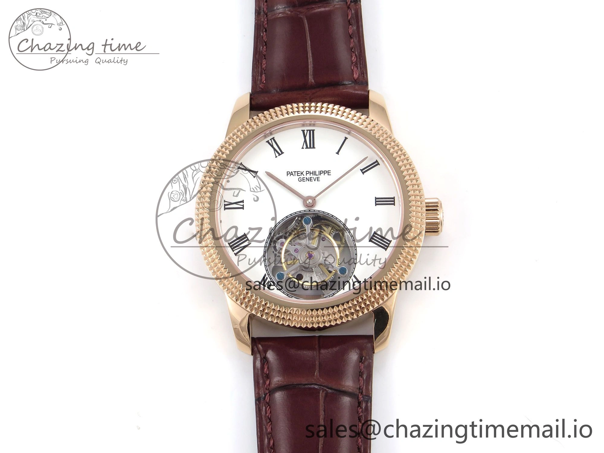 PP Tourbillon RG Texuted Bezel RMSF Edition White Dial on Brown Leather Strap