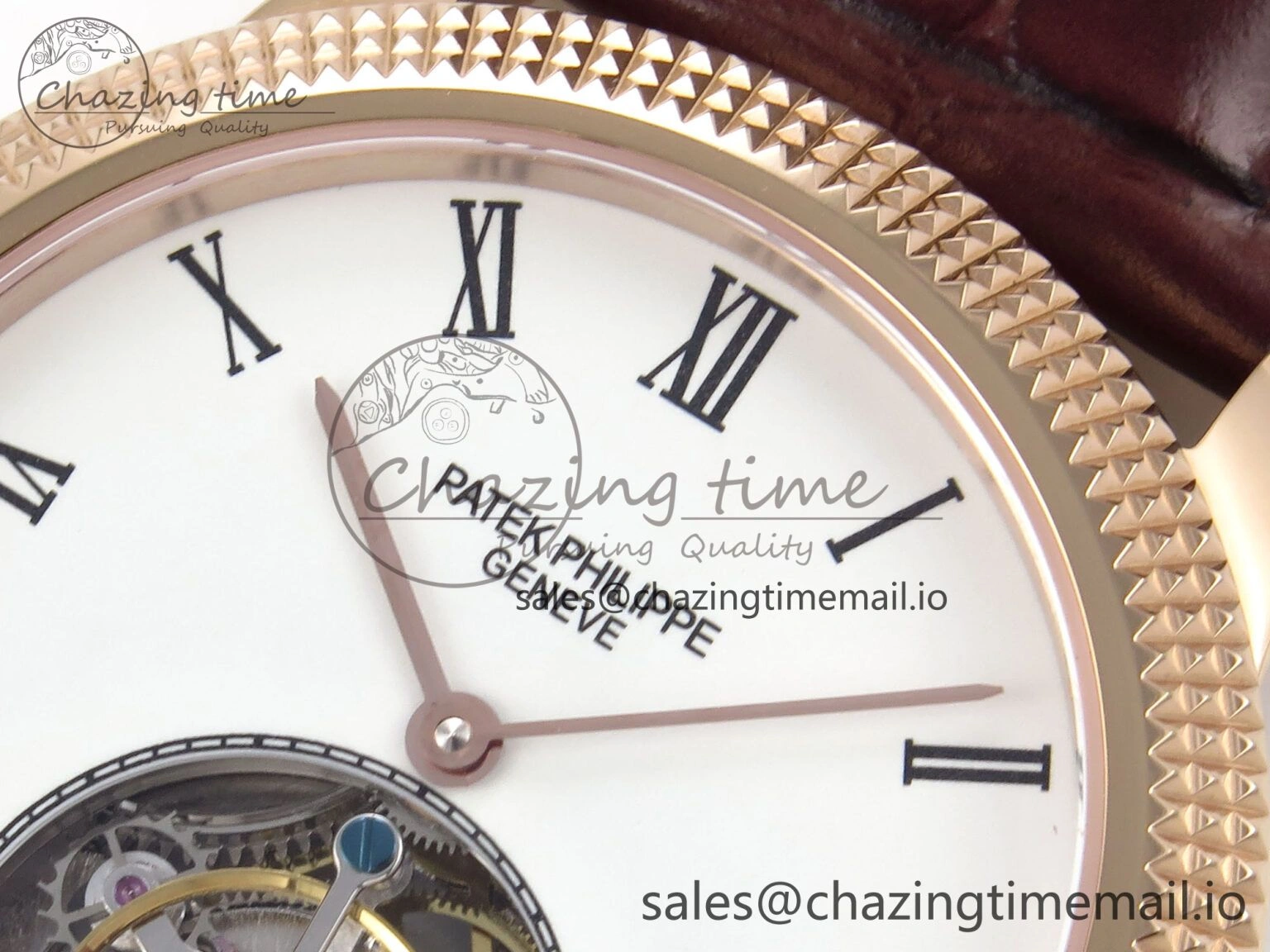 PP Tourbillon RG Texuted Bezel RMSF Edition White Dial on Brown Leather Strap