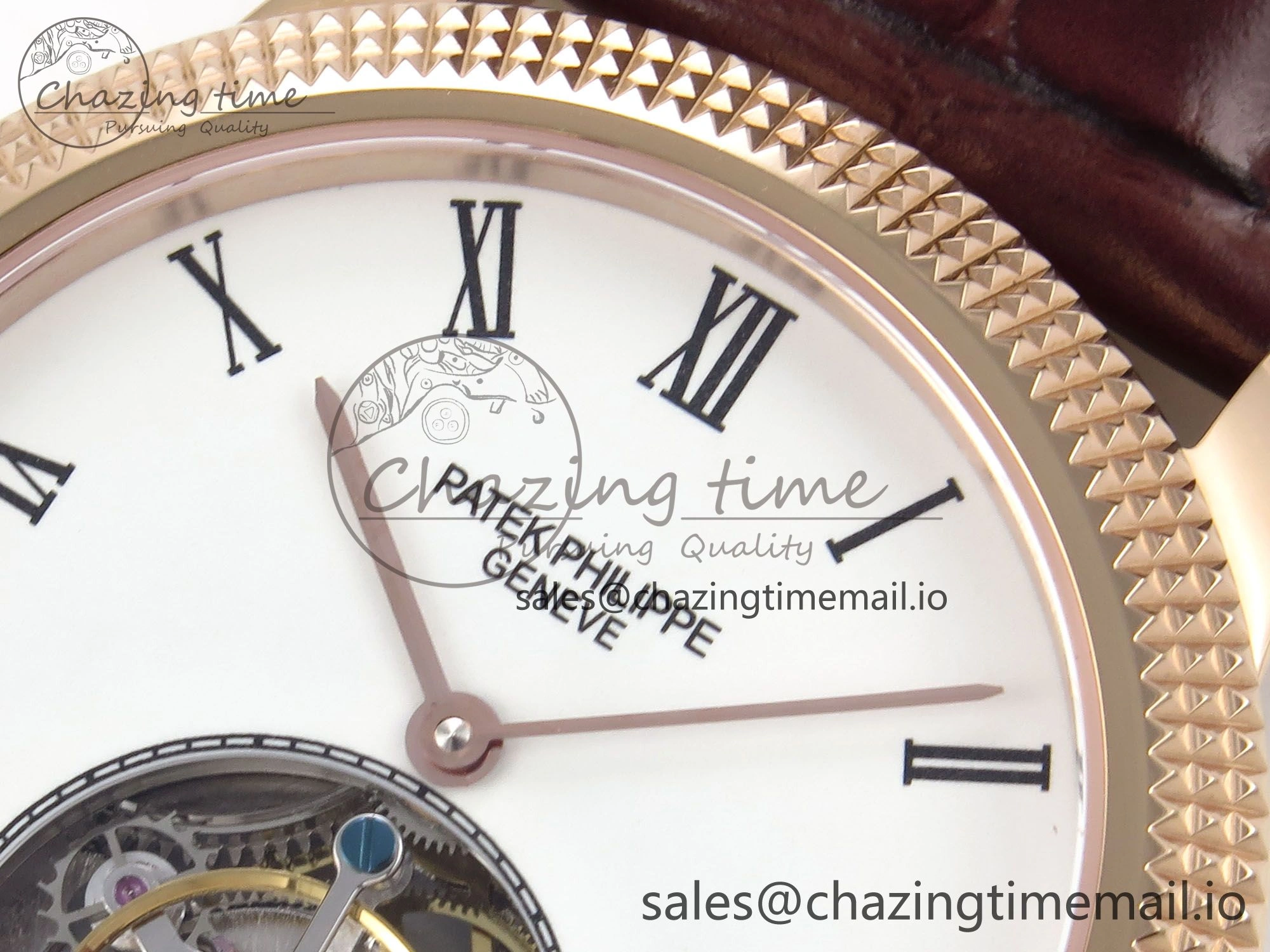 PP Tourbillon RG Texuted Bezel RMSF Edition White Dial on Brown Leather Strap