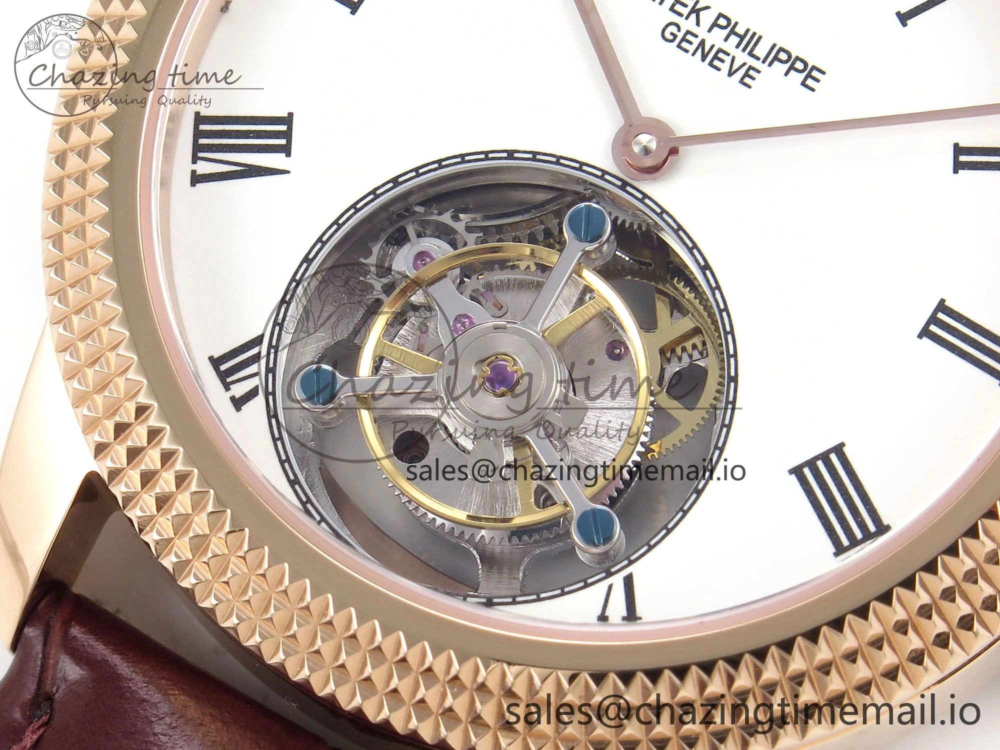PP Tourbillon RG Texuted Bezel RMSF Edition White Dial on Brown Leather Strap