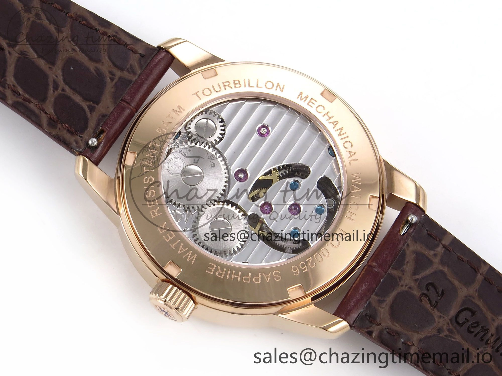 PP Tourbillon RG Texuted Bezel RMSF Edition White Dial on Brown Leather Strap