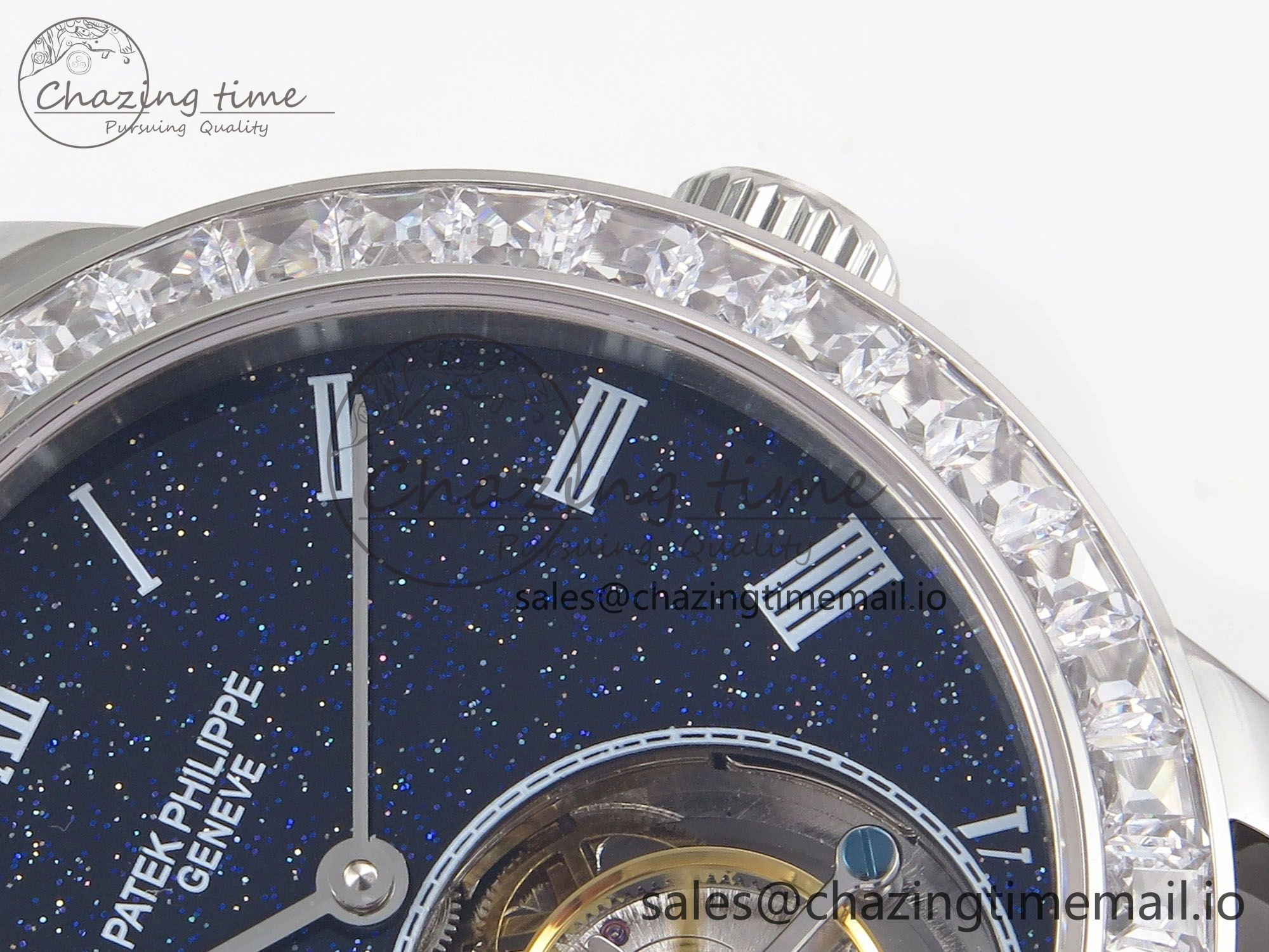 PP Tourbillon SS Diamonds Bezel RMSF Edition Black Starry Dial on Blue Leather Strap