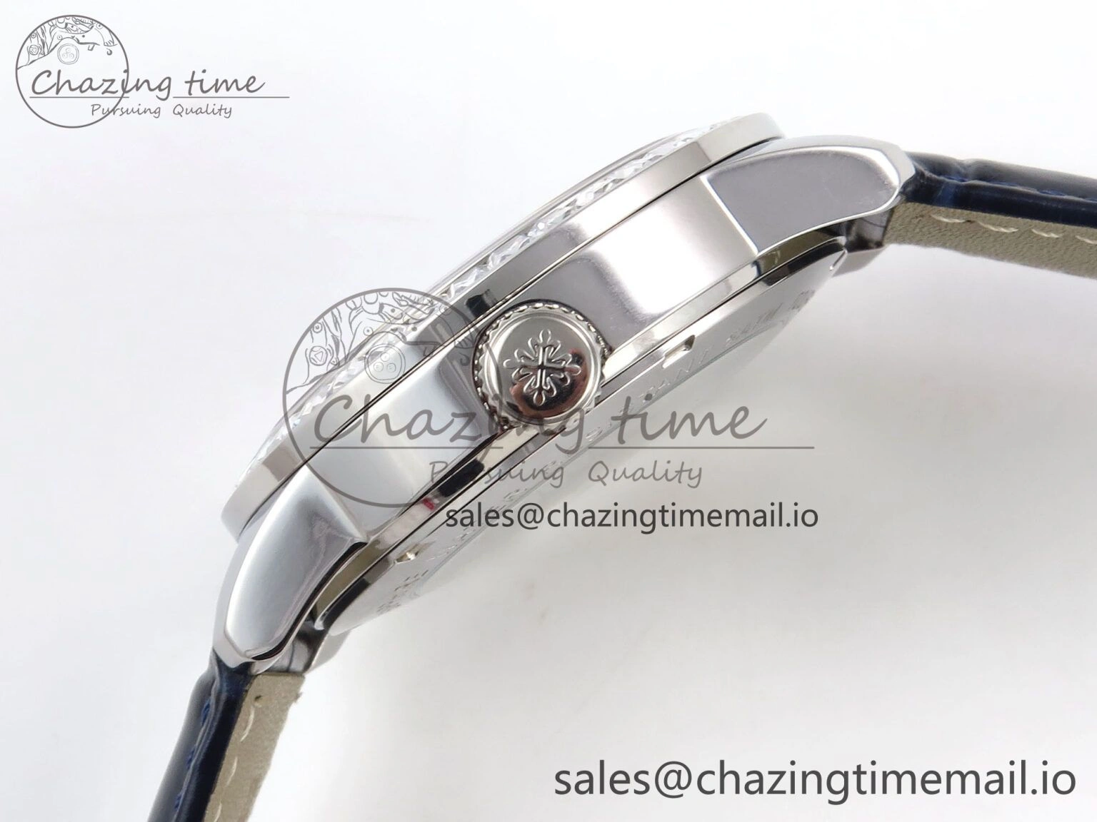 PP Tourbillon SS Diamonds Bezel RMSF Edition Black Starry Dial on Blue Leather Strap