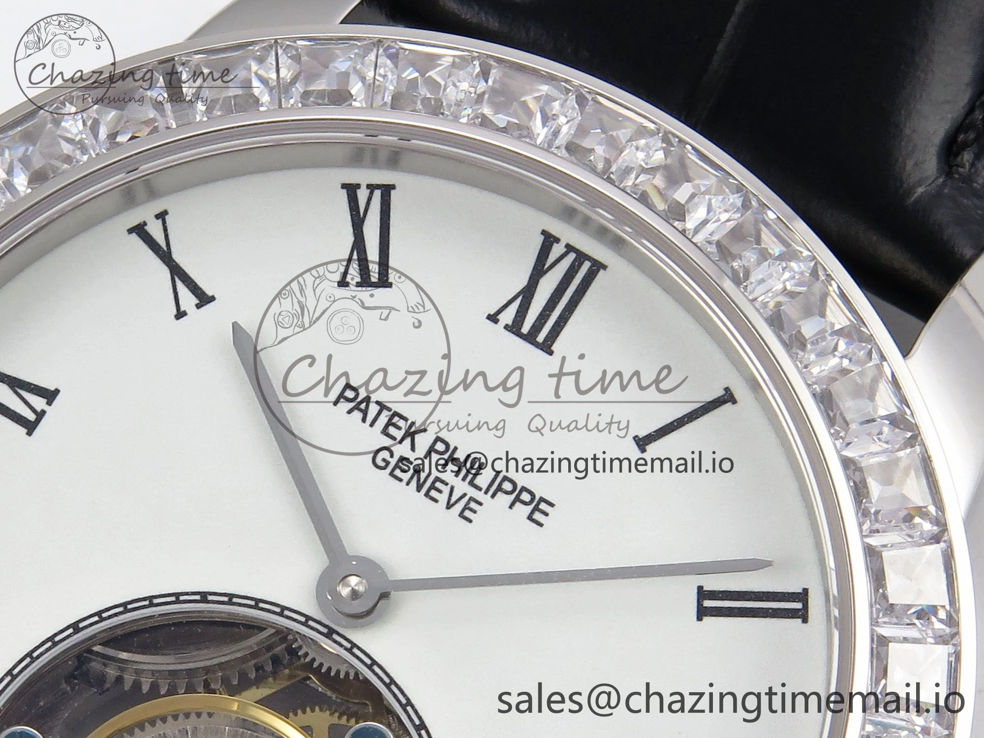 PP Tourbillon SS Diamonds Bezel RMSF Edition White Dial on Black Leather Strap