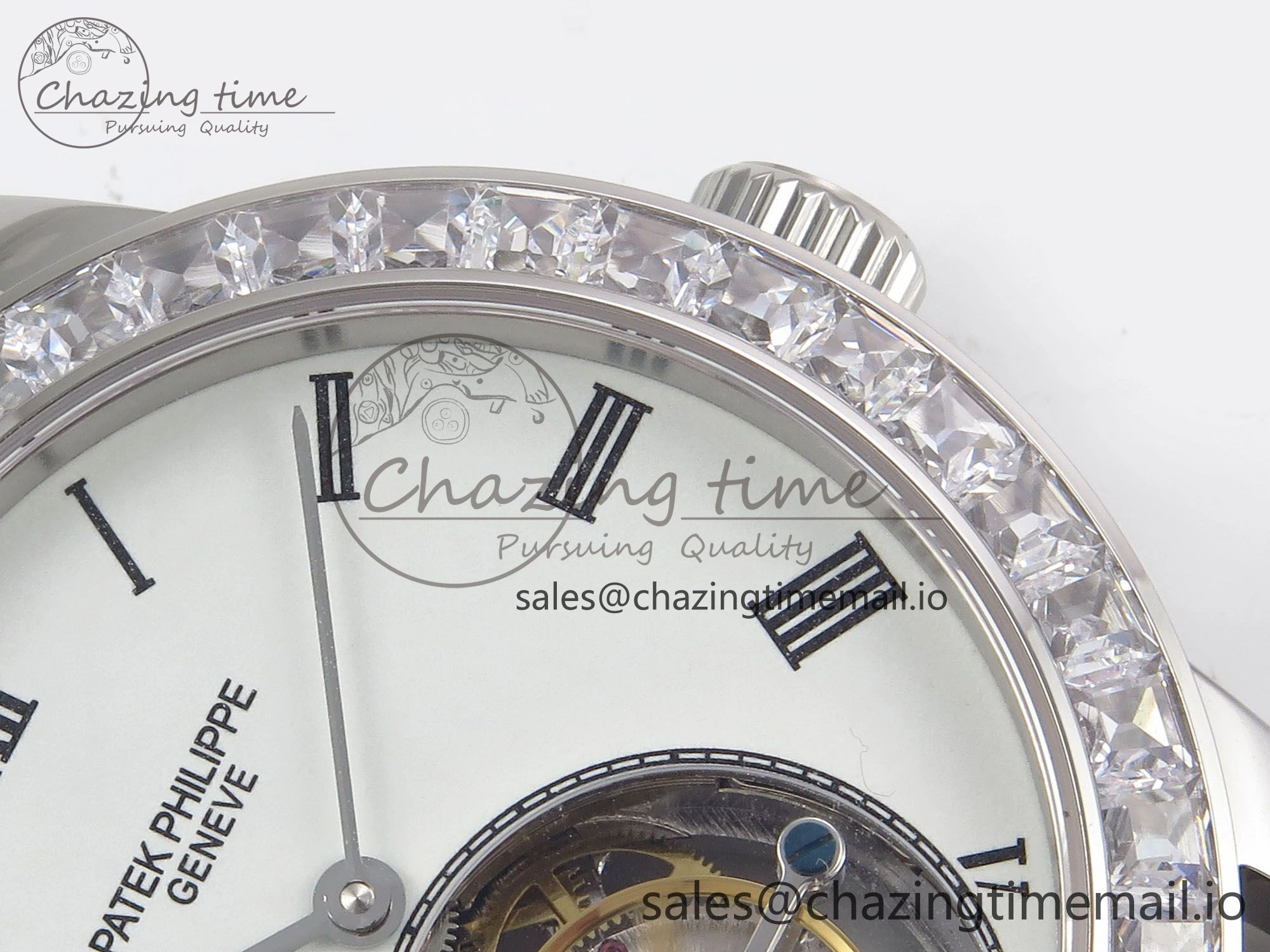 PP Tourbillon SS Diamonds Bezel RMSF Edition White Dial on Black Leather Strap