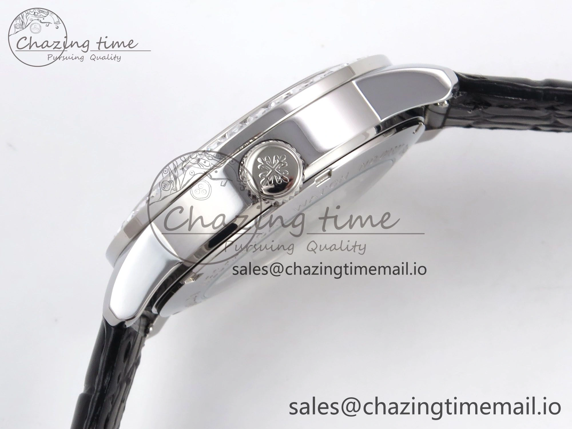 PP Tourbillon SS Diamonds Bezel RMSF Edition White Dial on Black Leather Strap