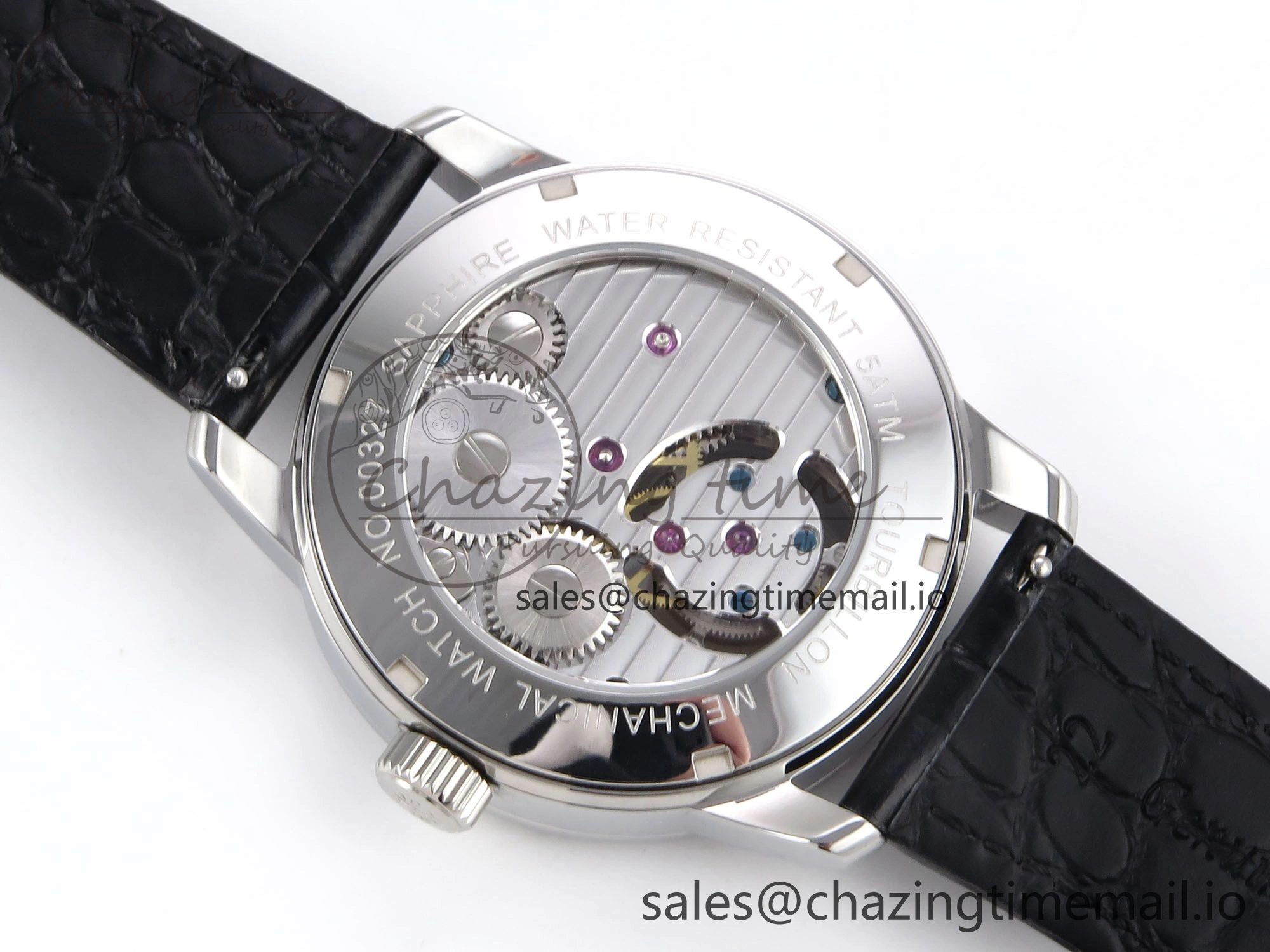 PP Tourbillon SS Diamonds Bezel RMSF Edition White Dial on Black Leather Strap