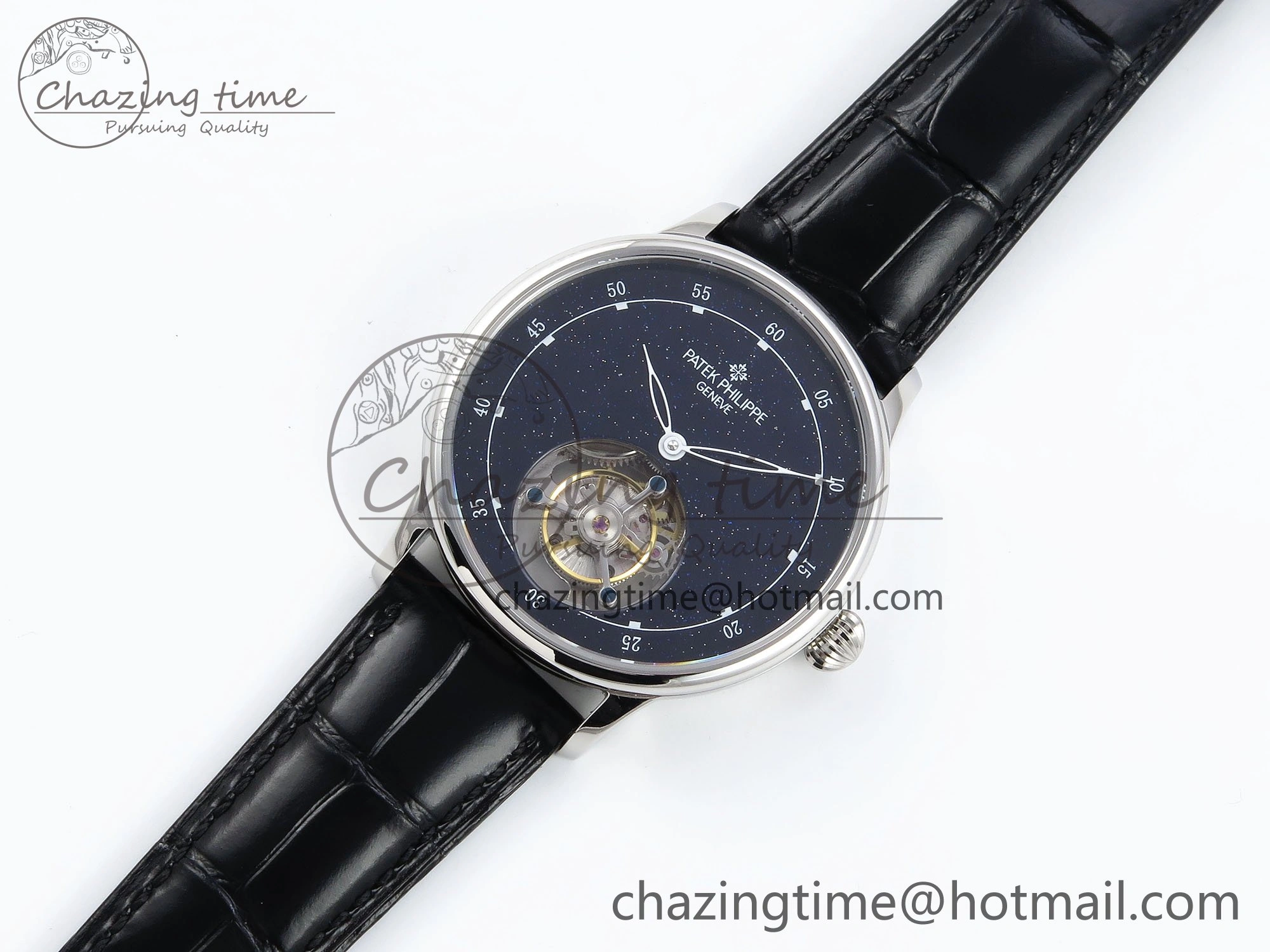 PP Tourbillon SS RMSF Edition Blue Dial on Blue Leather Strap
