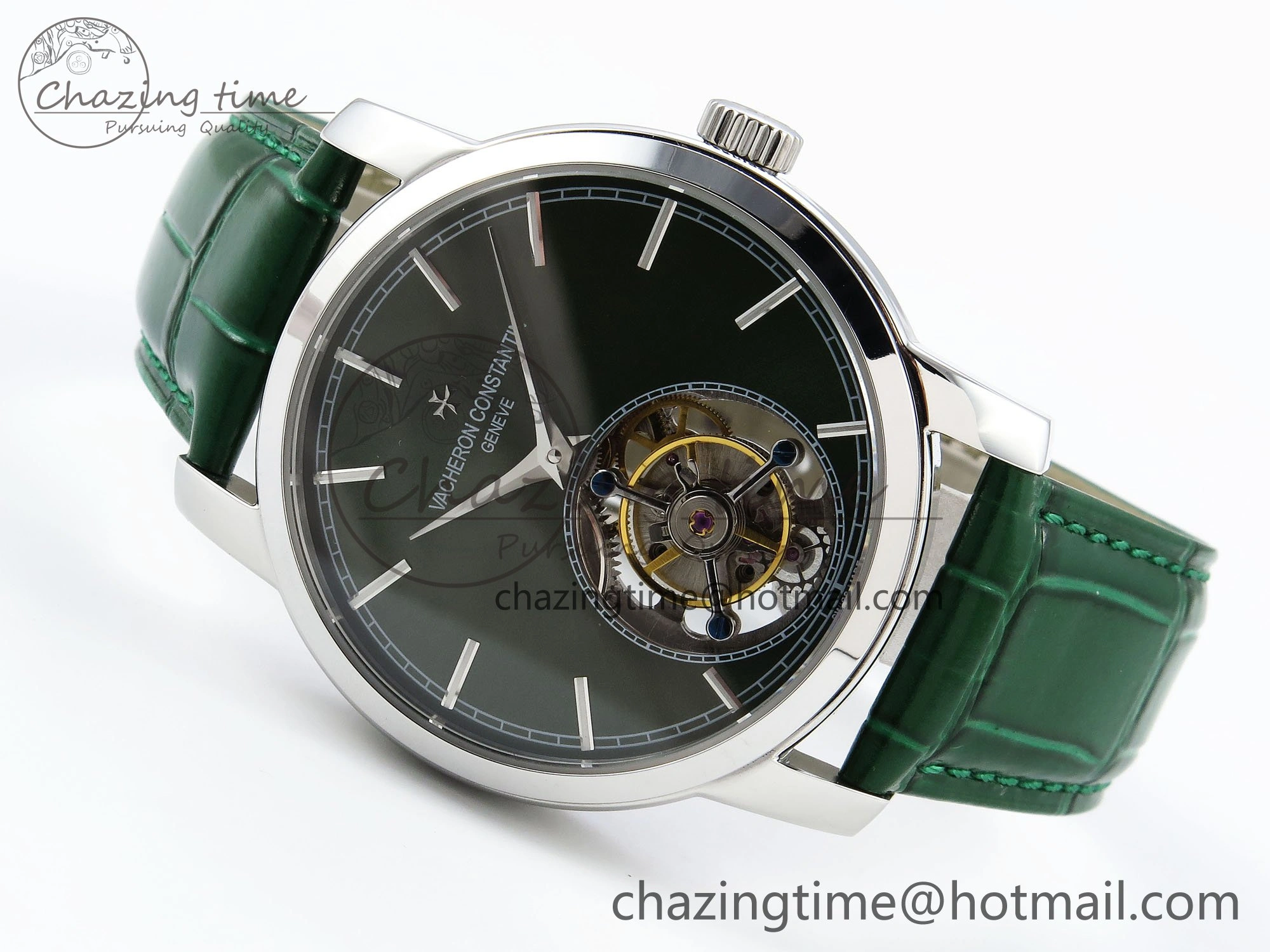 PP Tourbillon SS RMSF Edition Green Dial on Green Leather Strap