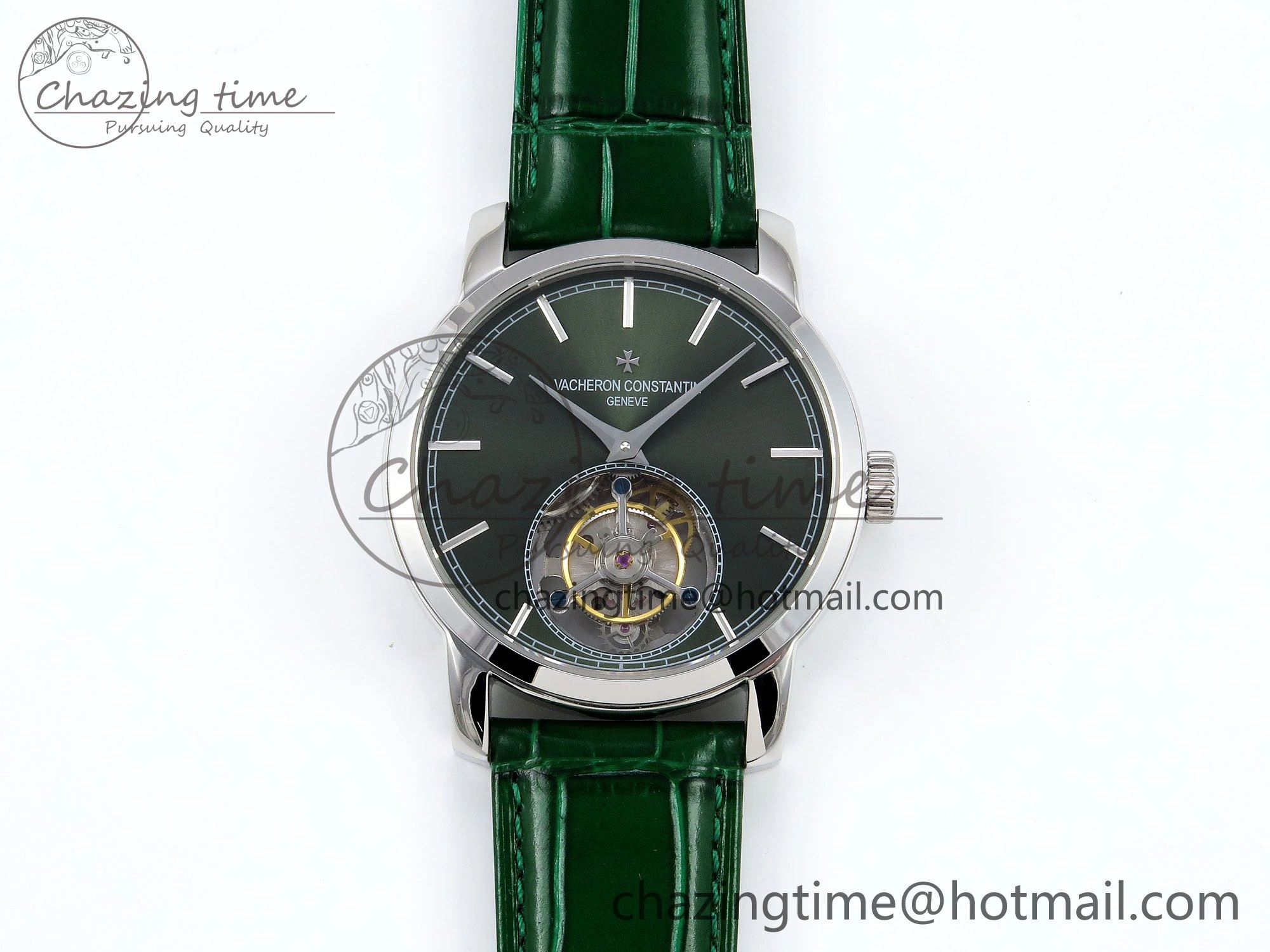 PP Tourbillon SS RMSF Edition Green Dial on Green Leather Strap