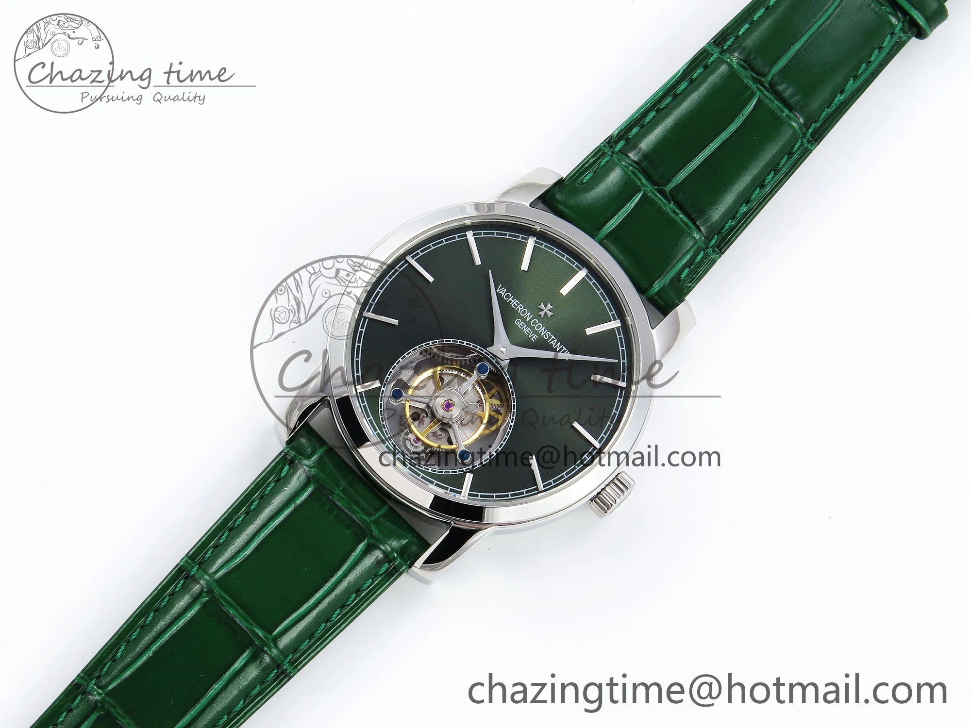 PP Tourbillon SS RMSF Edition Green Dial on Green Leather Strap