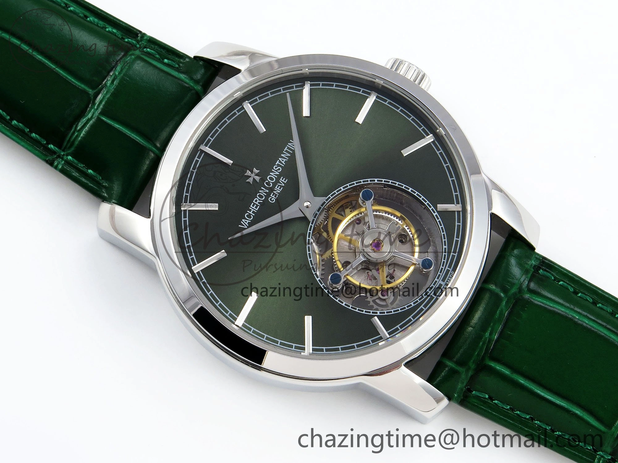 PP Tourbillon SS RMSF Edition Green Dial on Green Leather Strap