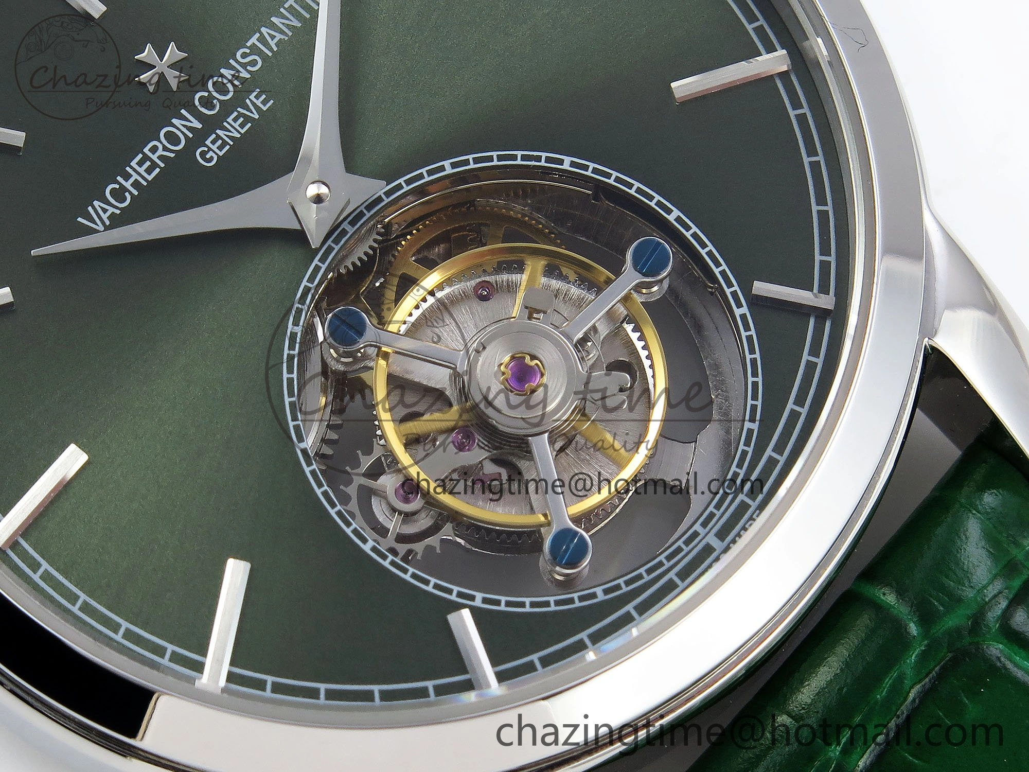 PP Tourbillon SS RMSF Edition Green Dial on Green Leather Strap