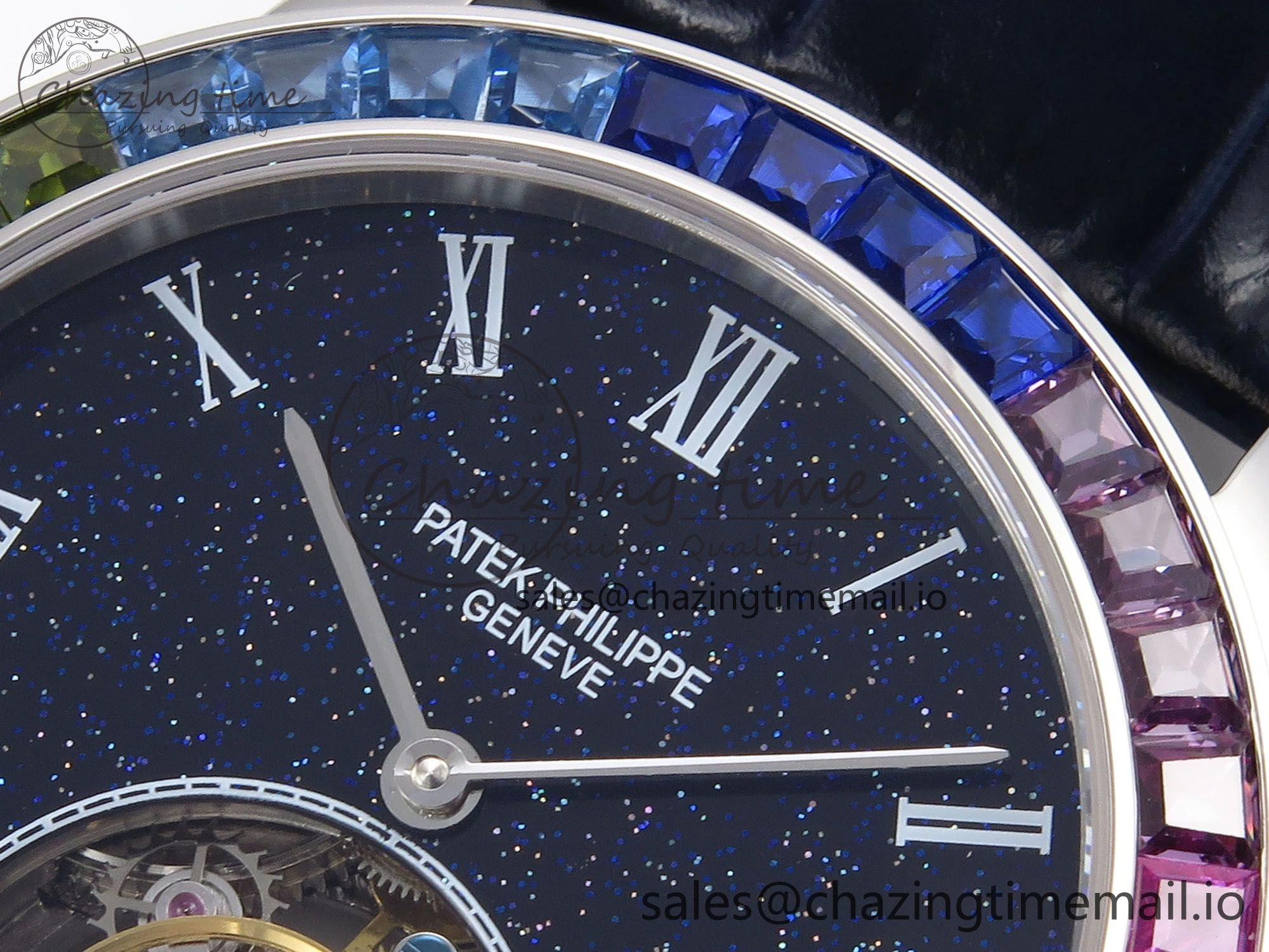 PP Tourbillon SS Rainbow Bezel RMSF Edition Black Starry Dial on Blue Leather Strap