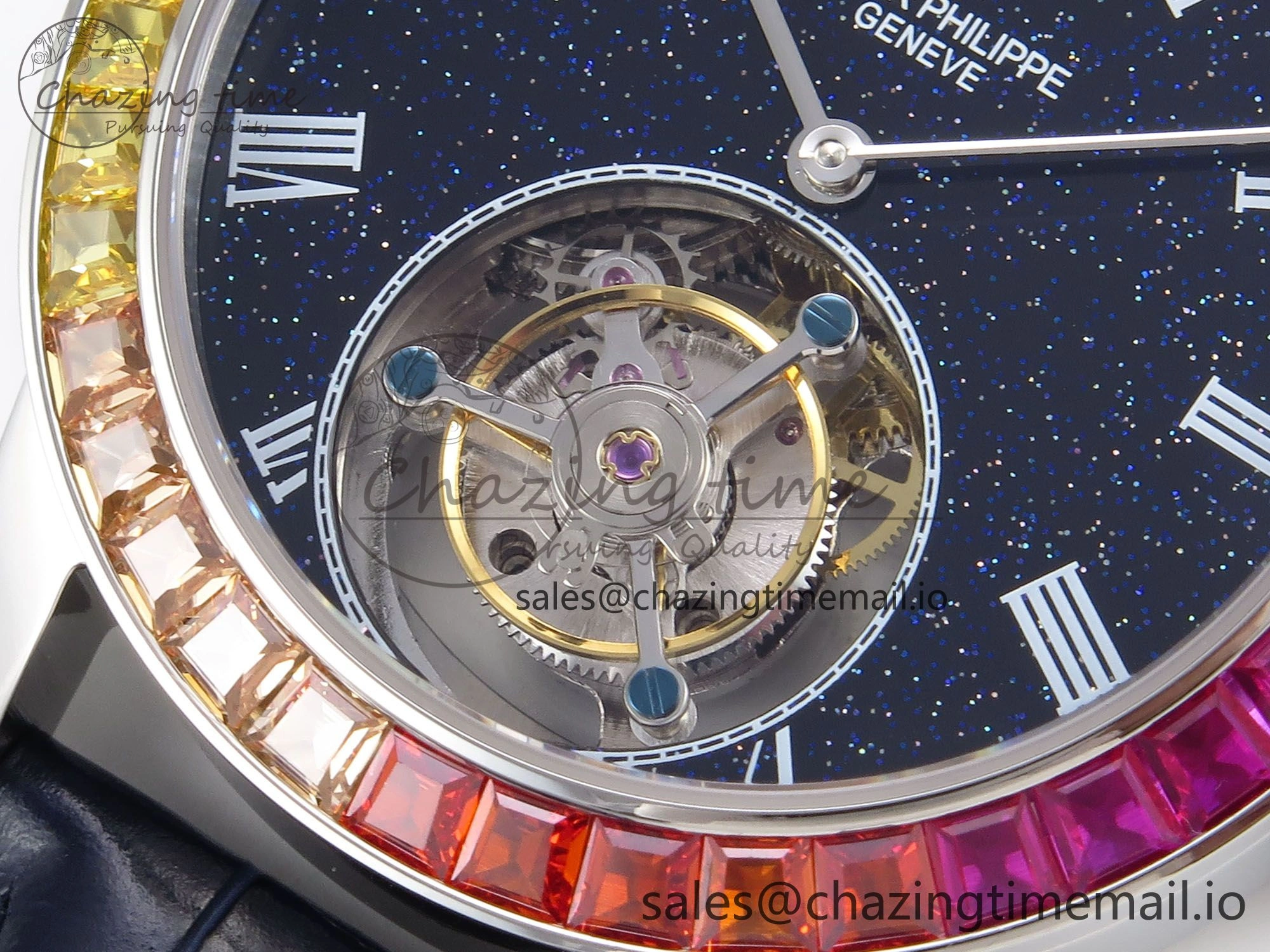 PP Tourbillon SS Rainbow Bezel RMSF Edition Black Starry Dial on Blue Leather Strap