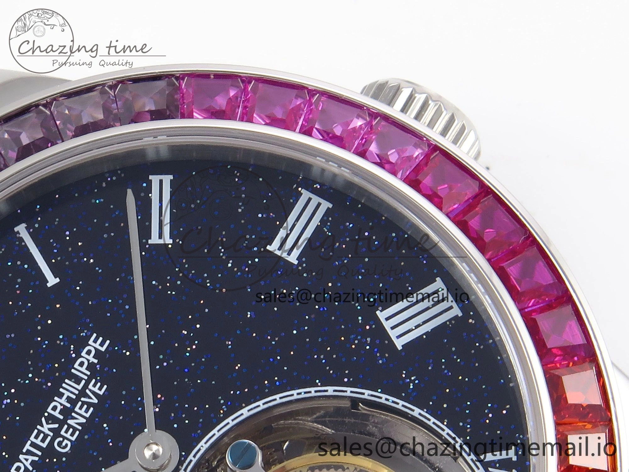 PP Tourbillon SS Rainbow Bezel RMSF Edition Black Starry Dial on Blue Leather Strap